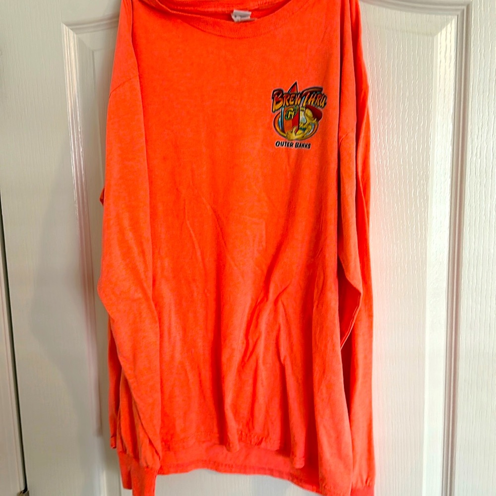 Brew Thru size large orange Tshirt great shape